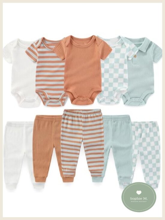 Other - 10-Piece Baby Boy Cotton Bodysuit Pants Set Short Sleeve Snap Crotch Newborn